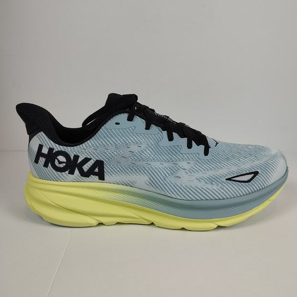 Hoka One One Clifton 9 blue/yellow athletic casual running shoes mens 12.5D - Picture 1 of 8